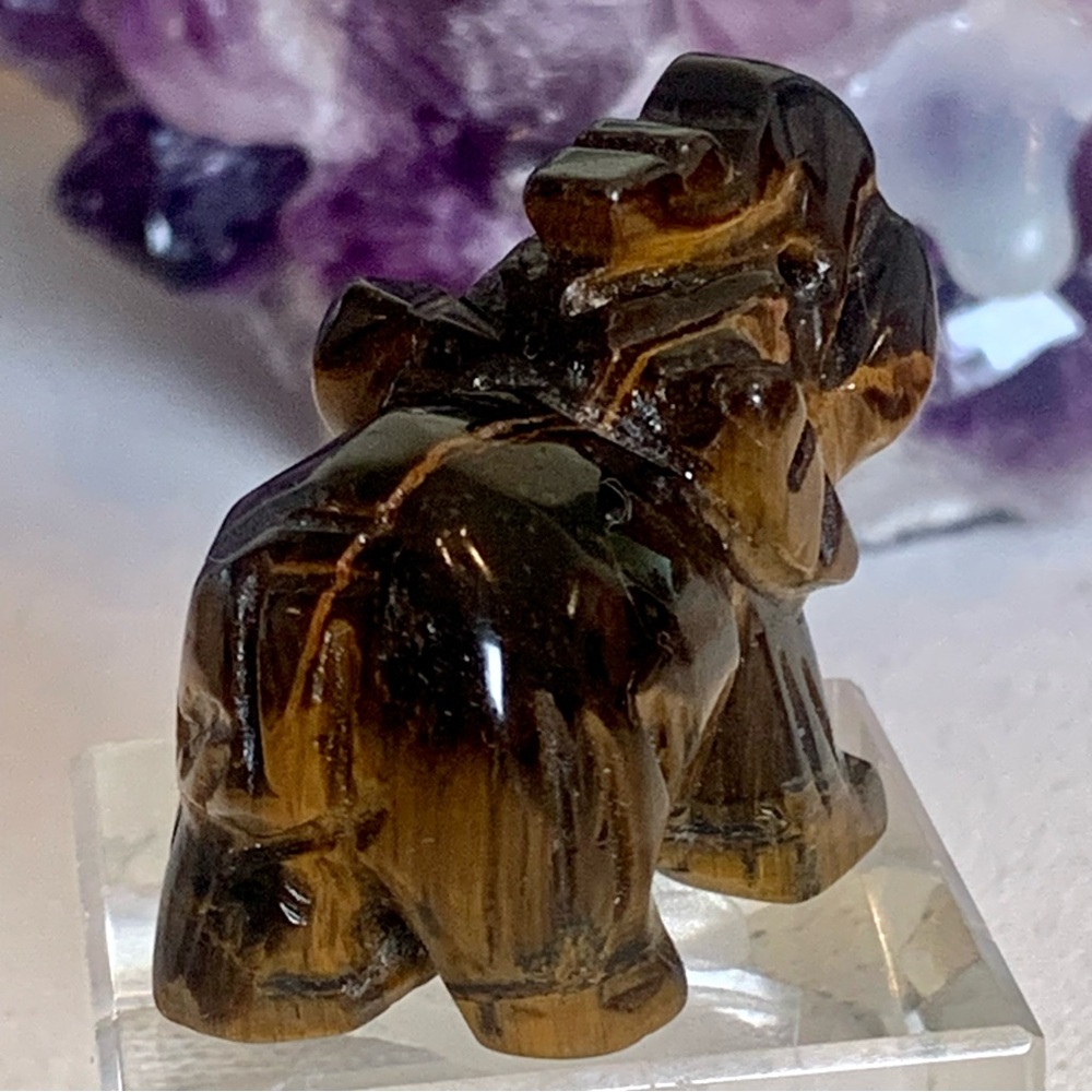 Tiger's Eye Carved Quartz Crystal Elephant Carving Reiki Healing Figurine FLASHY - Picture 5 of 15
